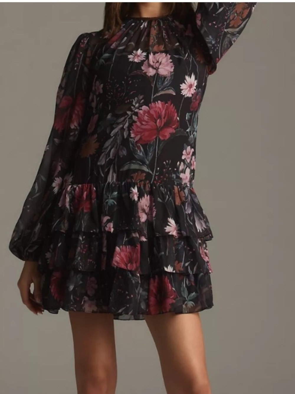 NWT Mac Duggal IEena Floral Ruffle Chiffon Dress Size 12 - Picture 2 of 11